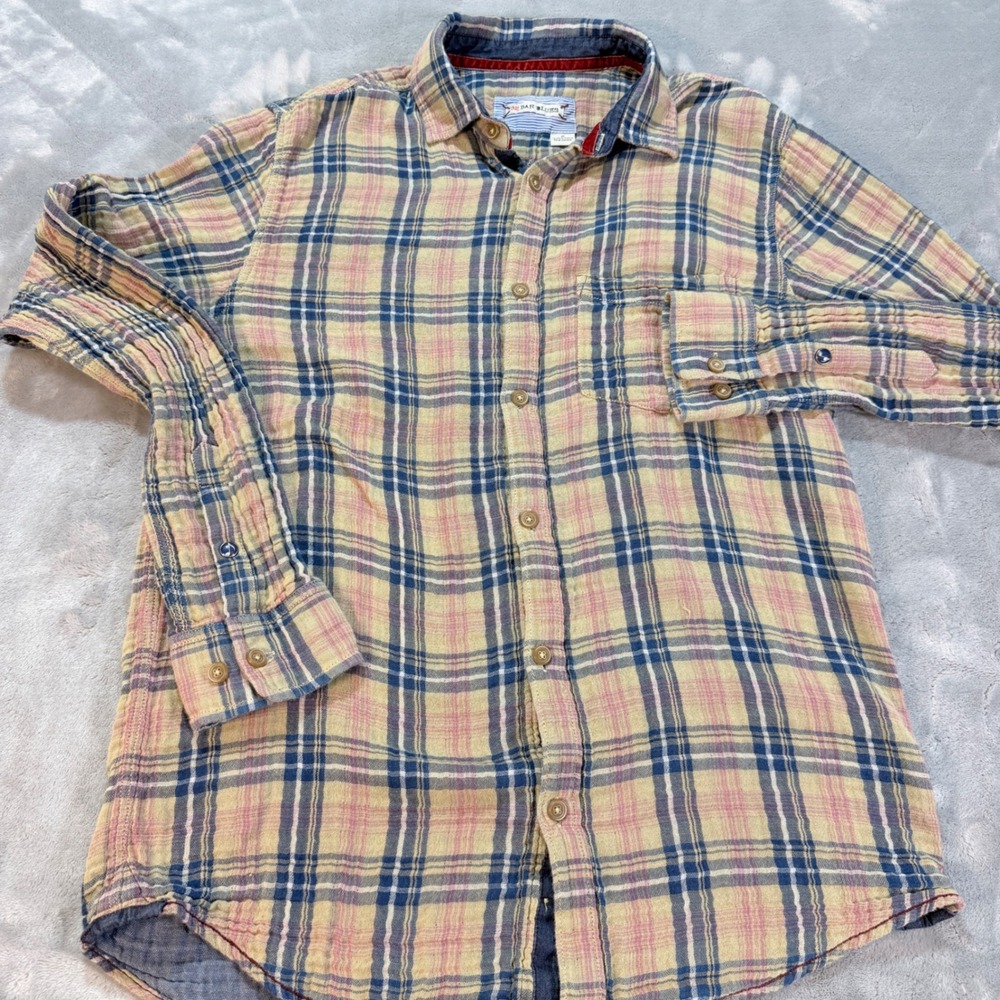 32 Bar Blues Men's Plaid Long Sleeve‎ Button Down Shirt Size M Cotton
